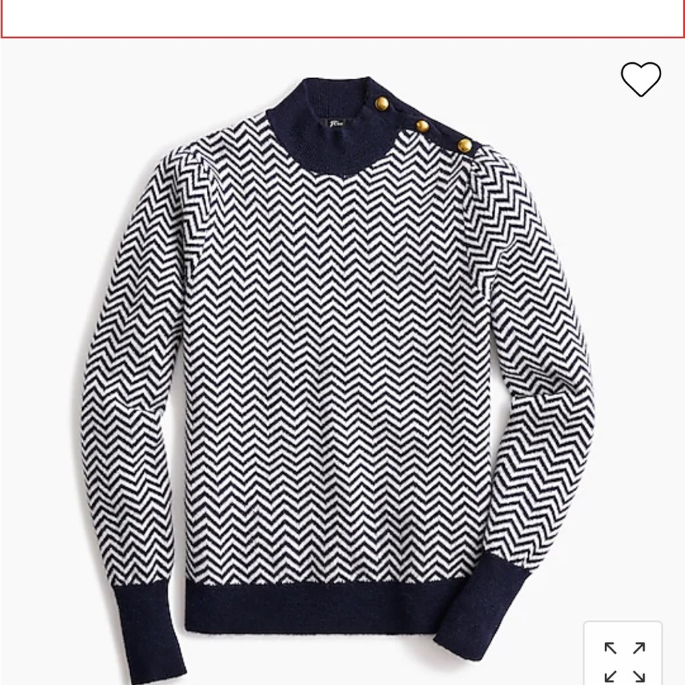 New J. Crew Button Mockneck Sweater Herringbone Ivory Medium M